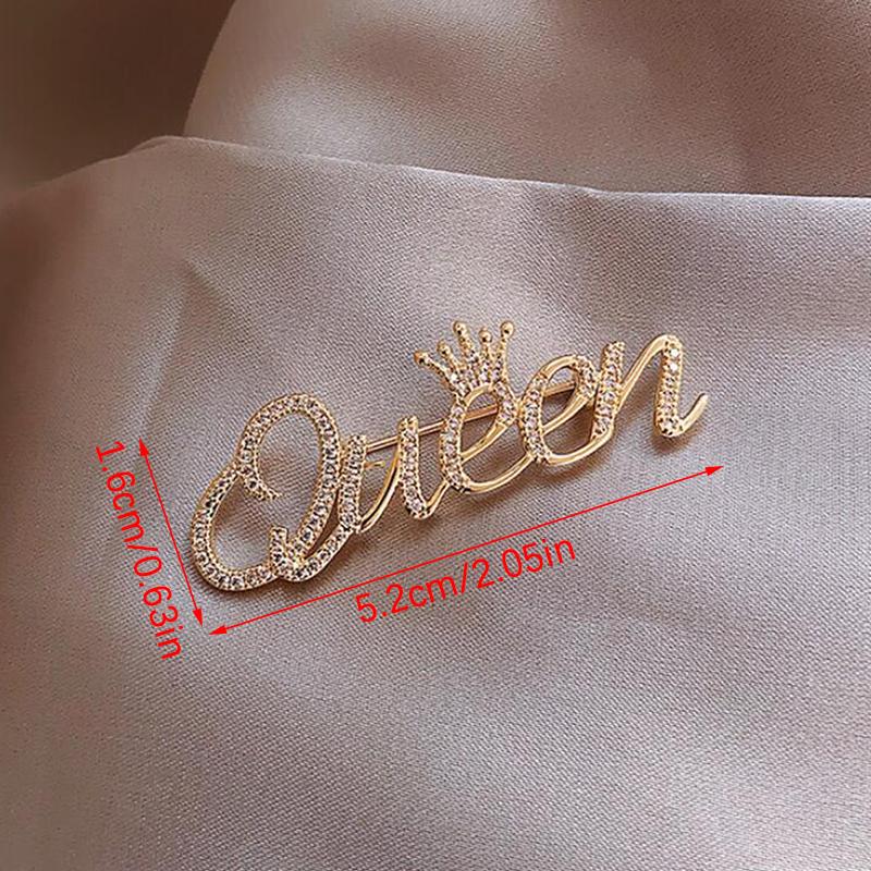 Queen Brooches For Women 2-Color Crown Letters Party Office Brooch