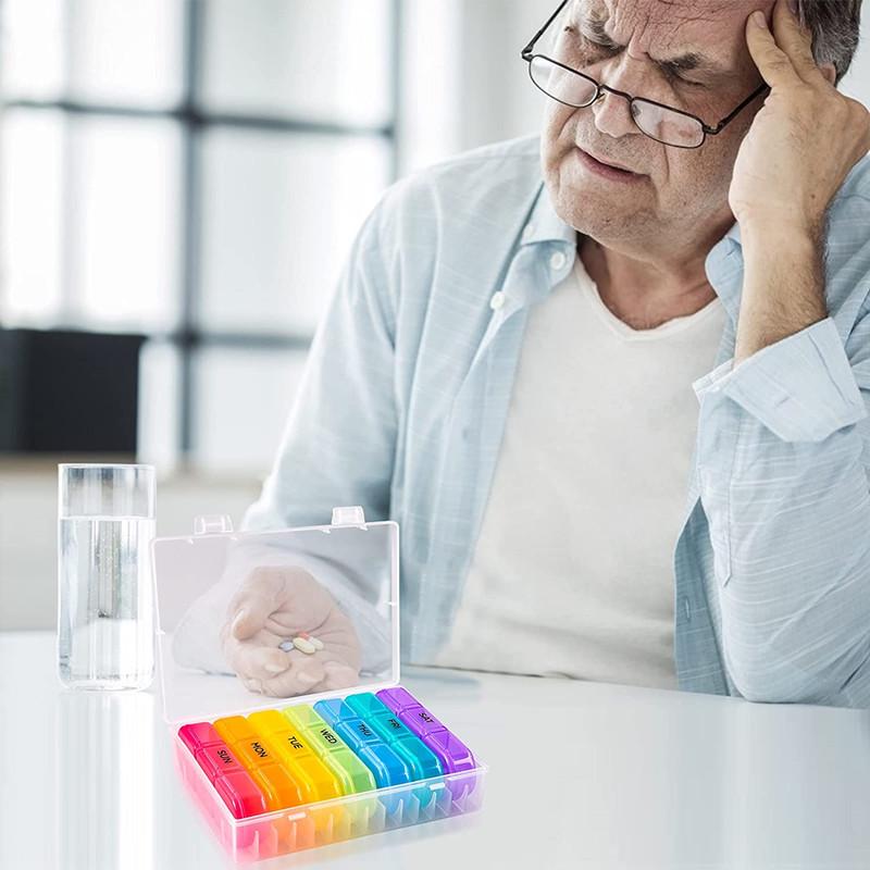 21-Compartment Weekly Rainbow Pill Organizer for Elderly - Moisture-Proof, Portable Travel Pill Box (3x Daily)