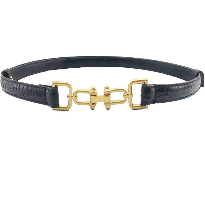 Women s crocodile-embossed genuine leather belt with stylish metal waist chain 1.5CM*100CM