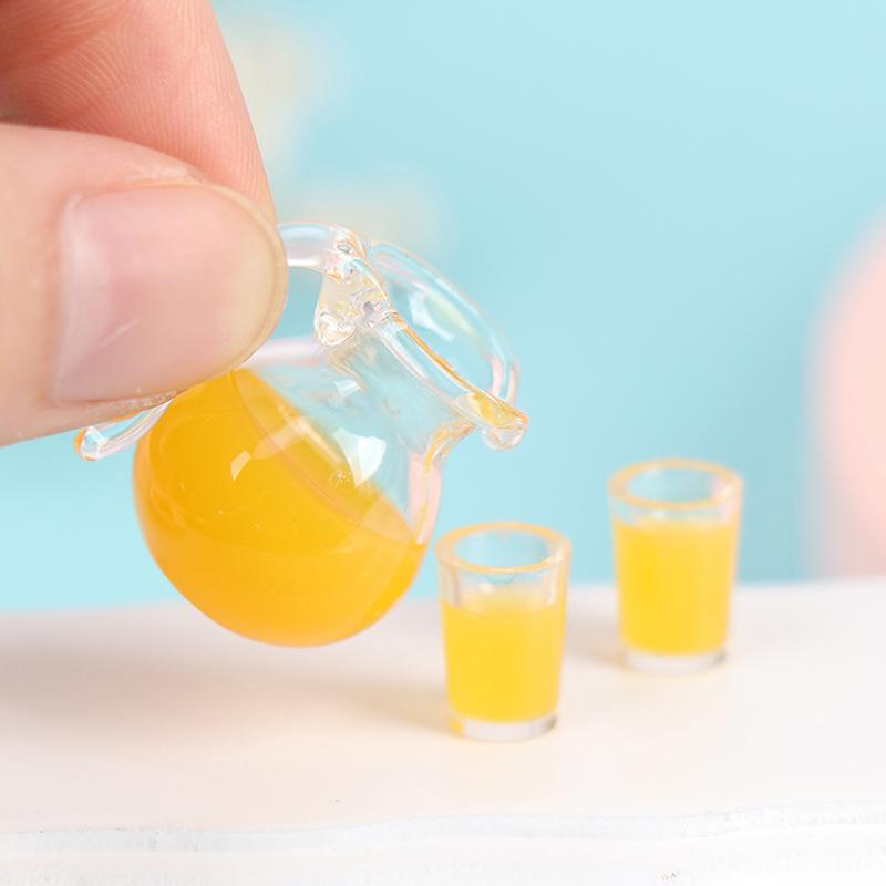 3Pcs/Set 1:12 Dollhouse Miniature Drink Cup Orange Juice Jug Model Kitchen Decor