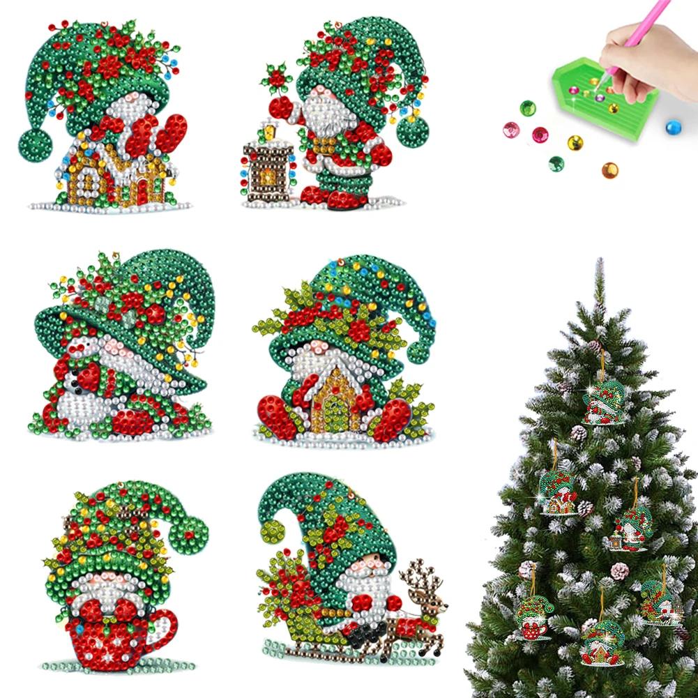 6/10/15pc Xmas Theme 2D/Flat DIY Hanging Diamond Art Kits Acrylic Rhinestone Diamond Christmas Tree Wall Window Pendant Ornament