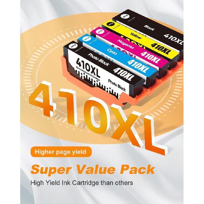 5 Pack 410XL Ink Cartridges for Epson 410 Ink Cartridges Combo Pack Remanufactured for Epson 410XL Works with Epson Expression XP-830 XP-7100 XP-640