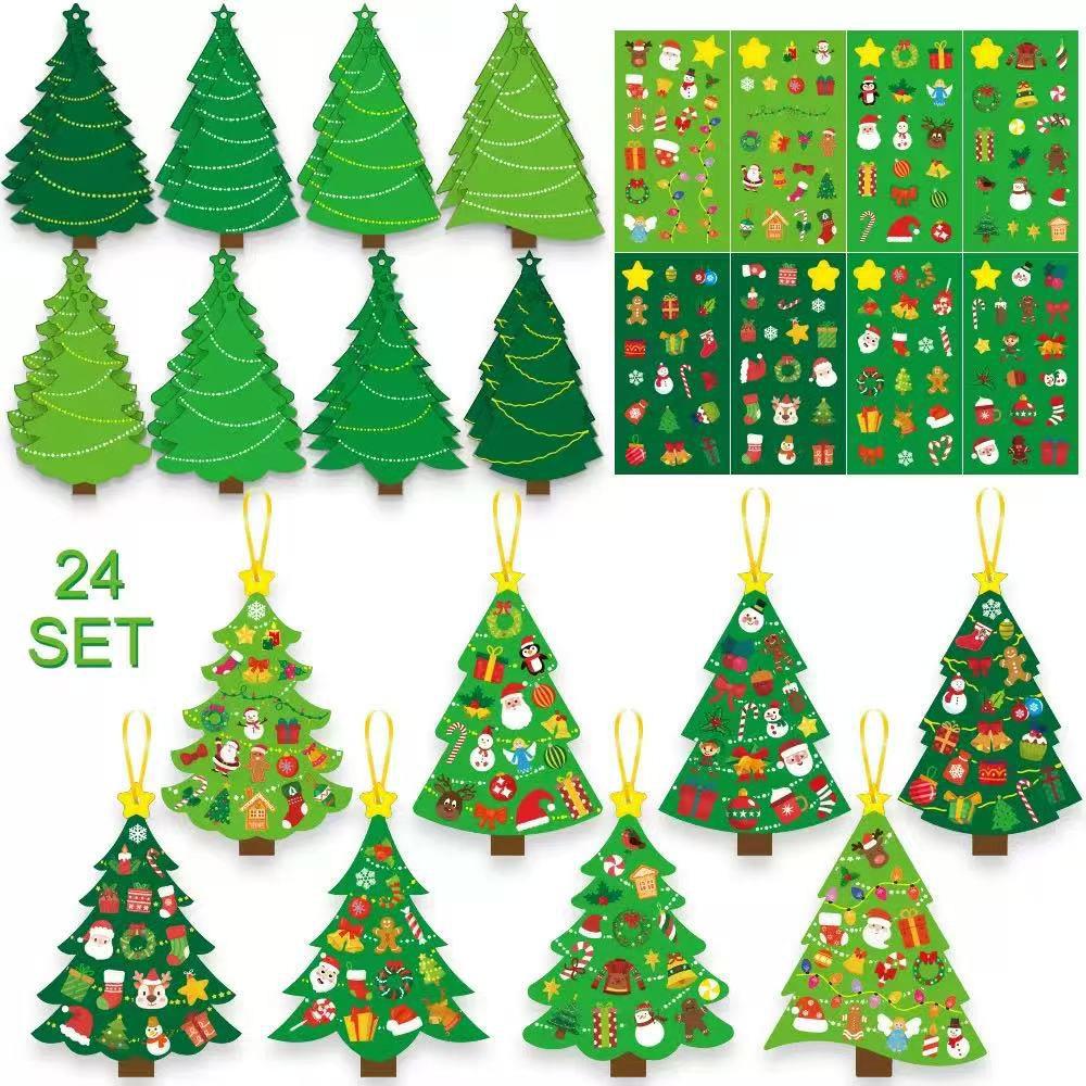 

Non-Toxic Christmas Tree Sticker Craft Kit All-In-One Diyno-Cut Assembly Glossy/Textured Sticker Sheets Hanging Loops Multi-Color.