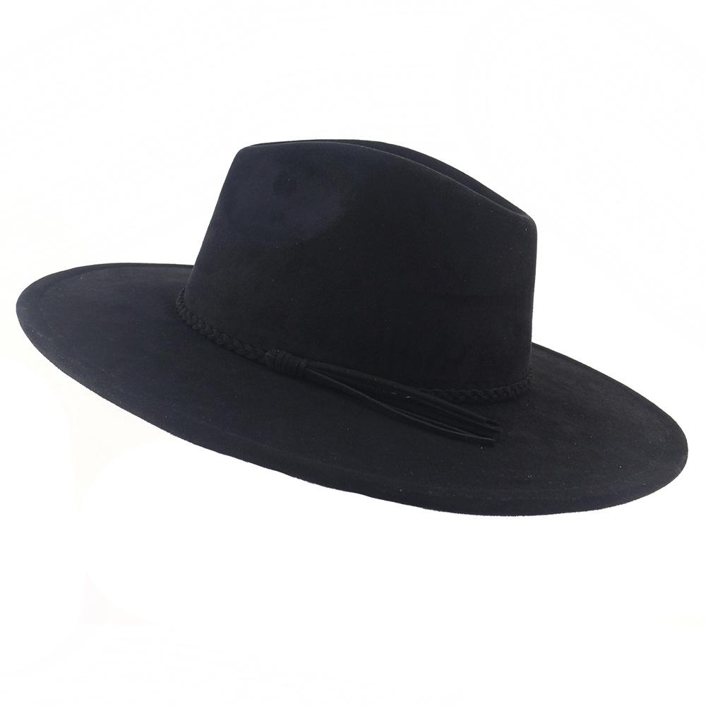 Suede Top Hat 9.5cm Wide Brim Fedora Hat Men'S Autumn Winter Felt Jazz Caps Classic Church Fedora Opening Part Sombrero Mujer