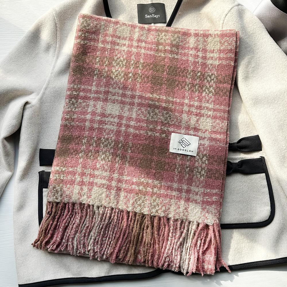 Soft waxy and thick plaid imitation cashmere scarf for women, warm fringed shawl in winter, couple scarf tide