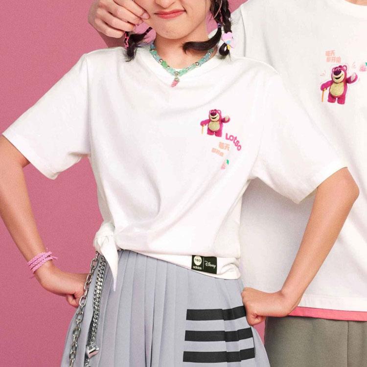 Adidas Neo X Strawberry Bear Co-Branded SS23 Cartoon Letter Print Sports Short-Sleeve T-Shirt Women Tops White IP4028