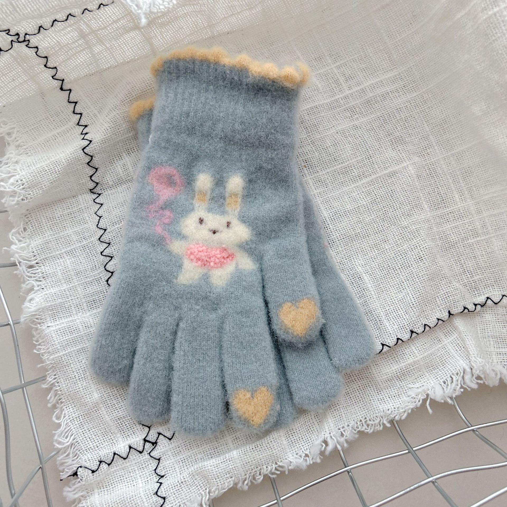 

Children s Gloves Winter New Style Girls Windproof and Warm All-inclusive Warm Baby Cartoon Rabbit Cute One Size