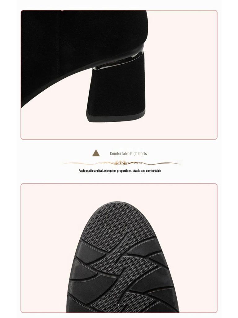 2025 Women's Suede Ankle Boots: Spring & Autumn Mid-Chunky Heel, Slimming Round Toe Design