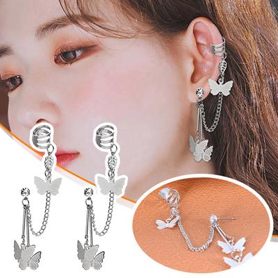 Butterfly Chain Earrings One-piece Ear B One Chain Punk Dark Stud Earrings