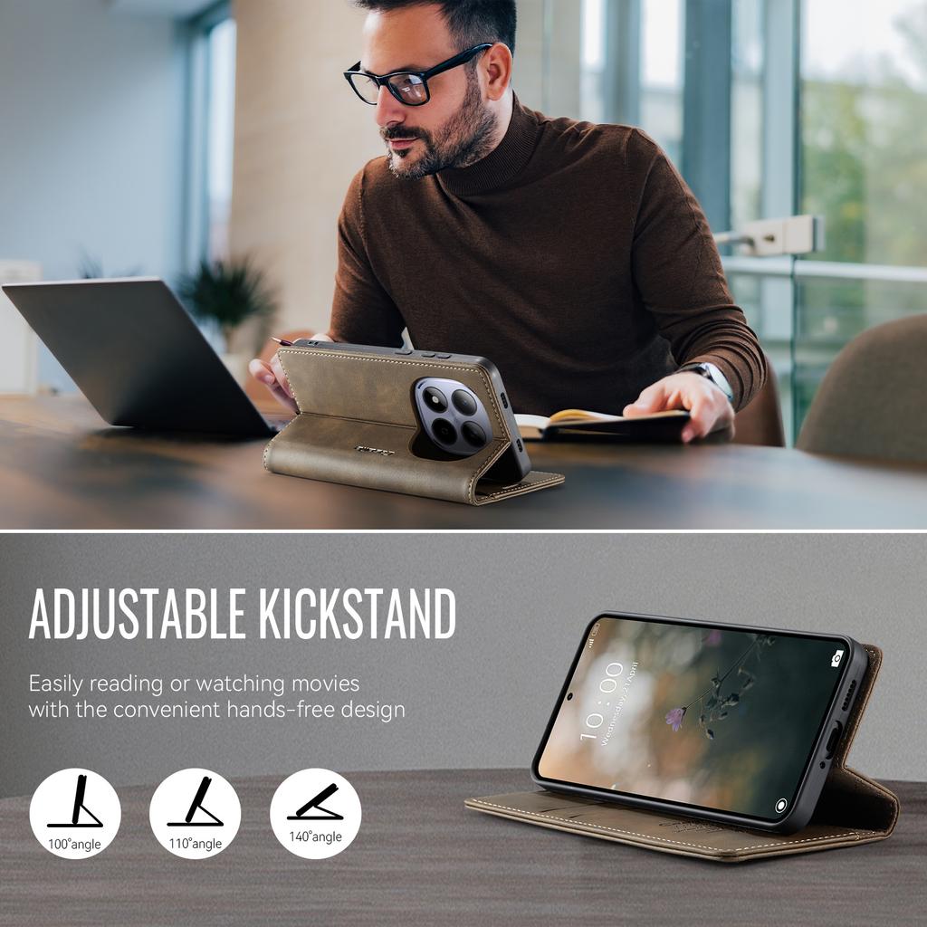 Für Xiaomi Redmi Note 15 Pro 5G (Global) Case CASEME 033 Serie RFID-Blockierendes Portemonnaie Ständer Kalbslederstruktur Leder Handyhülle