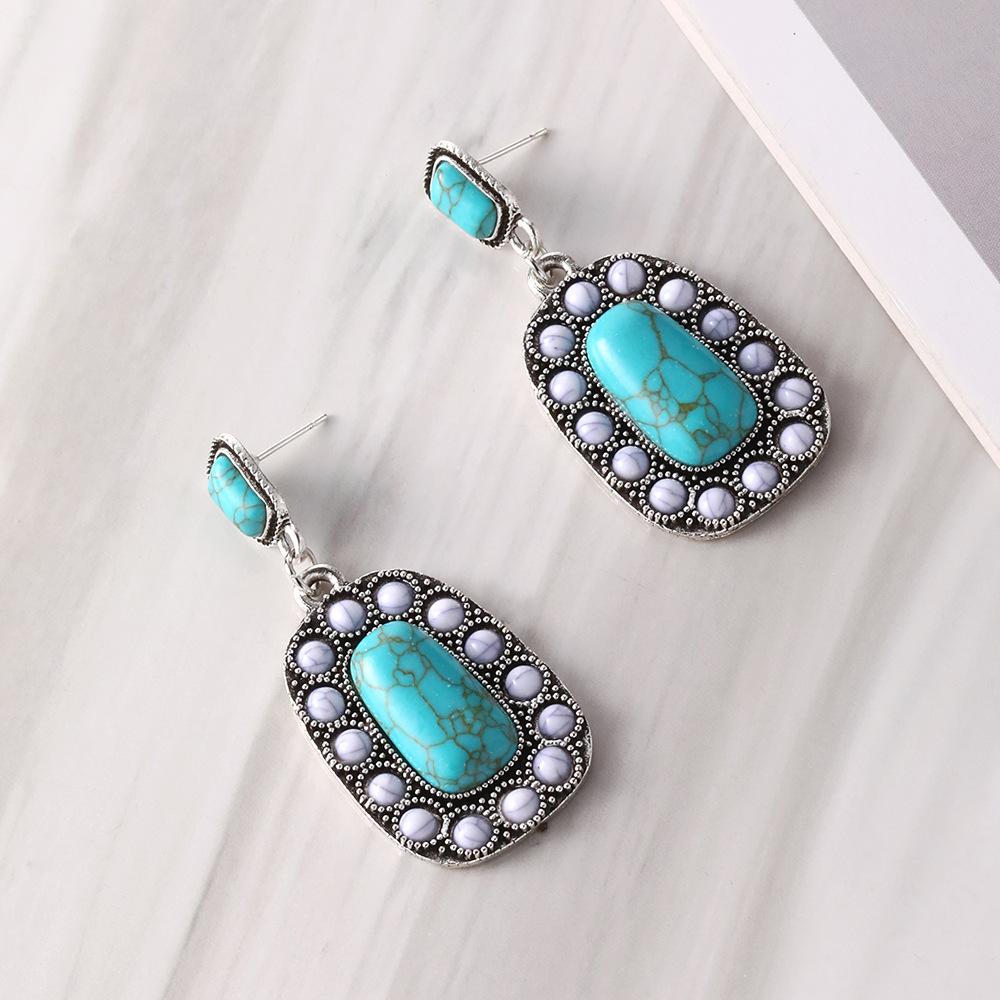 Exaggerated Earrings, Vintage Oval Turquoise Drop-Shaped Hollow Earrings, Earrings, Accessories