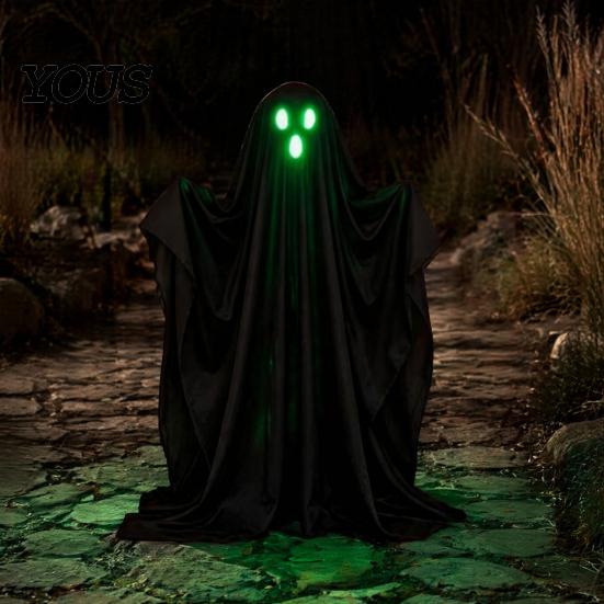 Spooky Yard Decor Halloween Light Up Ghost Decoration, Lighted with String Light, Garden Ornaments Standing Black for Outdoor Lawn Porch Accents