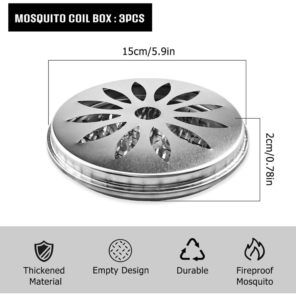 3 Mosquito Coil Brackets, External Mosquito Spiral Door, Stainless Steel Mosquito Spiral Box, Used for Home, Garden, Camping AVE