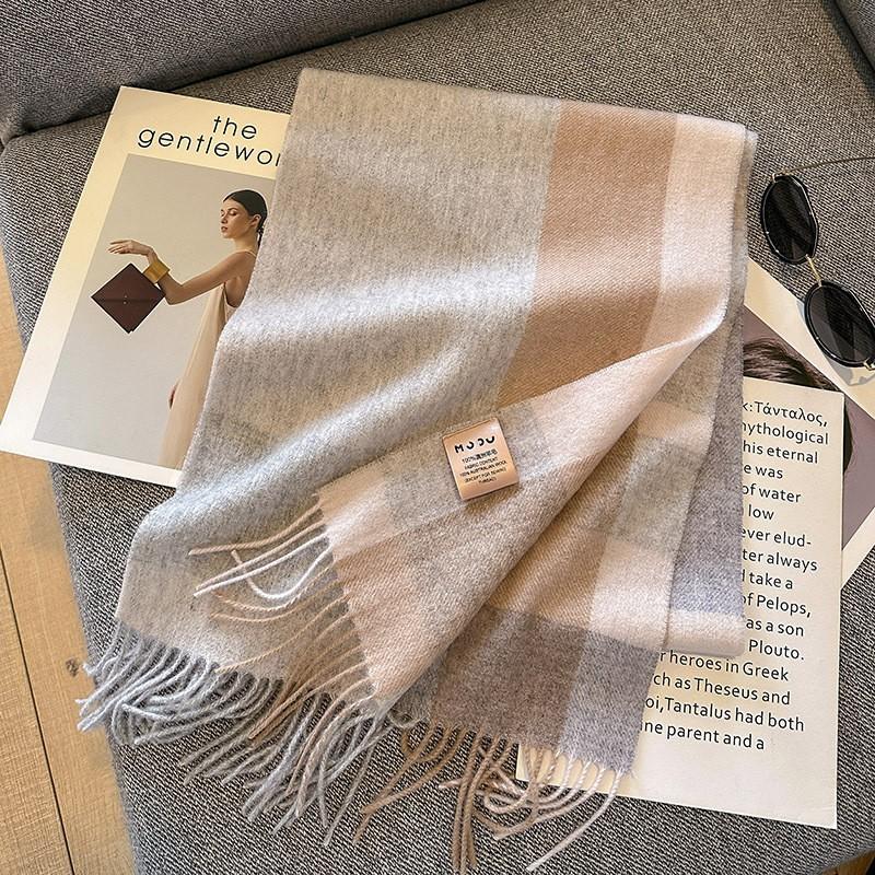 100% Wool Plaid Scarf Men Women Winter Warm Knit Short Shawl Unisex Fashion Accessory