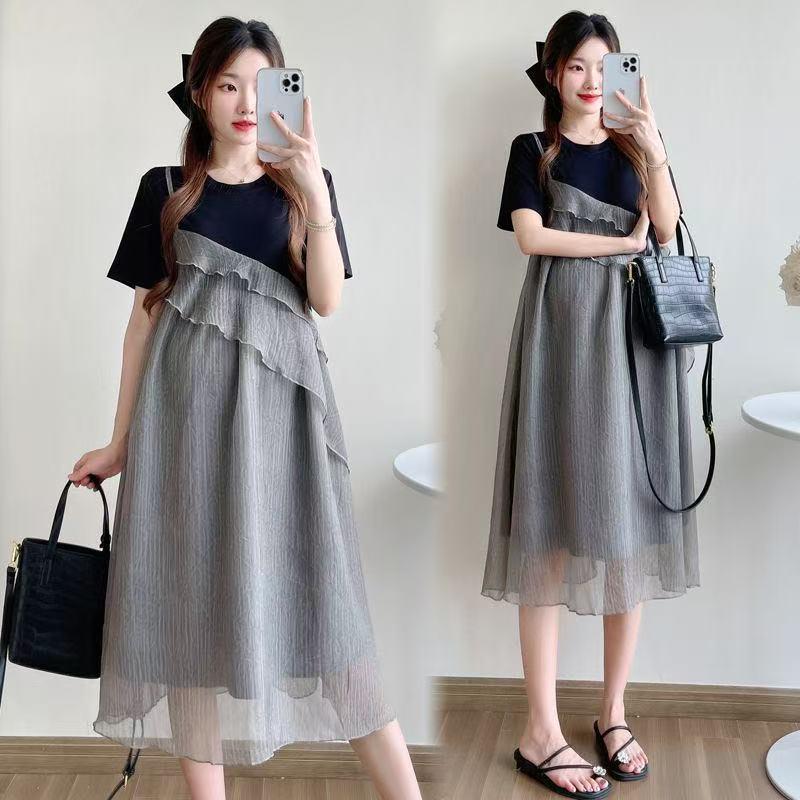 Sommer 2026 Damen Patchwork-Kleid im koreanischen Stil, Zweiteiler-Optik: Schicker, Trendiger und Jungendlicher Mid-Length Rock.