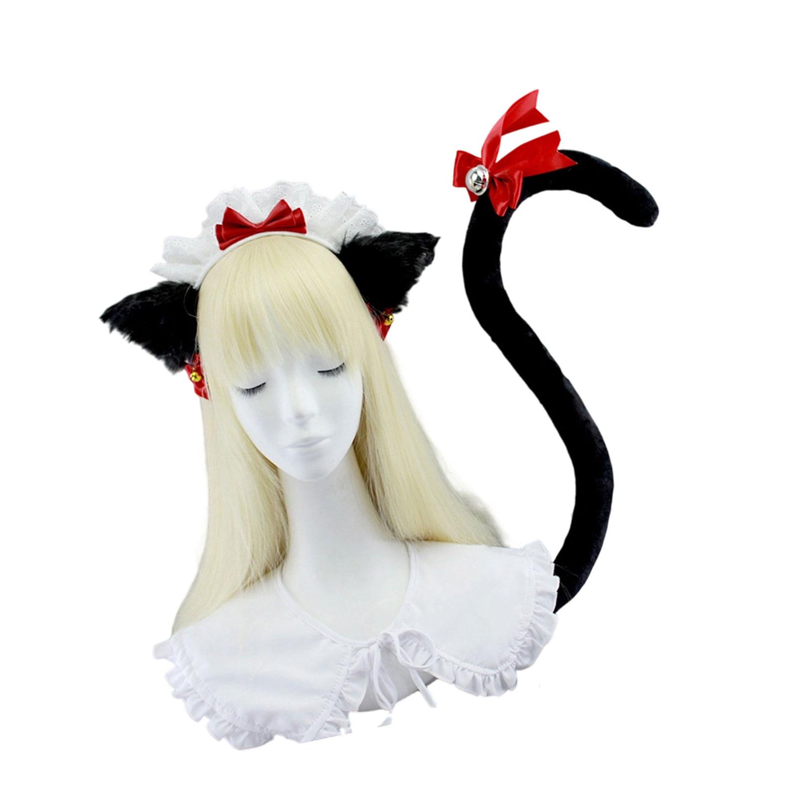 2Pcs Animal Cosplay Costume Fauxs Furs Wolf Cats Foxes Tail and Cats Ears Headbands Halloween Party Costume Accessories вино красного