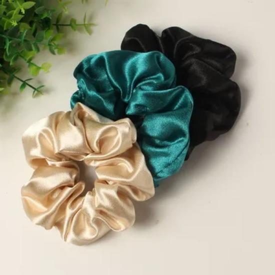 3 Pack Scrunchies for Women Hair Ties Bands Satin Hair Scrunchies for Girls Thick Curly Hair Ponytail Holders Cute Pony Tails