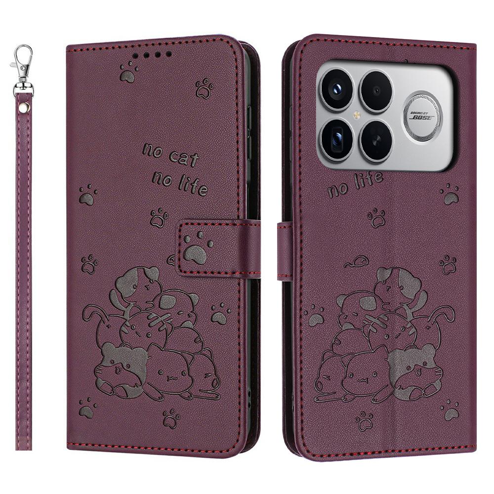 For Xiaomi Poco F8 Ultra/Redmi K90 Pro Max 5G Wallet Case Cats Imprint Leather Phone Cover with Strap
