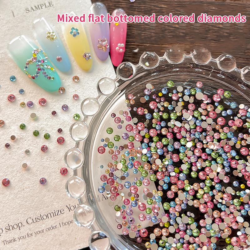 100Pcs Round Colorful Nail Rhinestones, Sparkling 3D Flatback  Nail Gems, Nail Salon Decorations Diy Nail Art Supplie