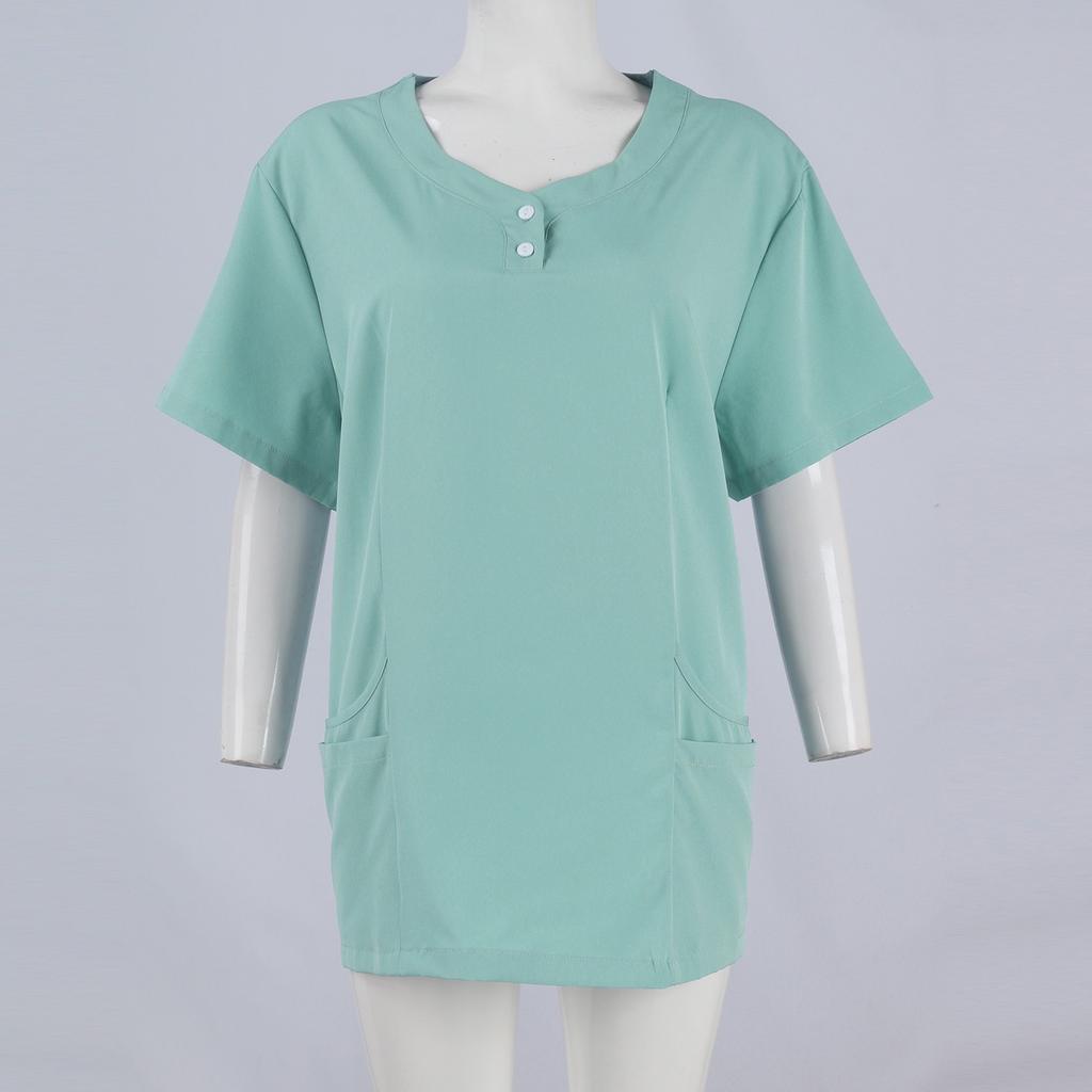 DIY Name Embroidery Customization Women's Uniform Quick-drying Fabric Solid Color V-neck Pocket Short-sleeved Trousers Suit Dry-nurse Work Clothes
