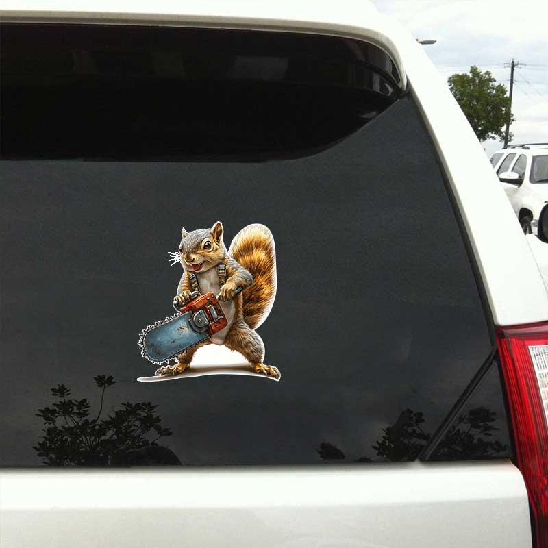 Squirrel With Chainsaw Car Sticker Vinyl Decal Waterproof Rear Window Motorcycle Camper Bumper Truck Laptop Decoration TM319