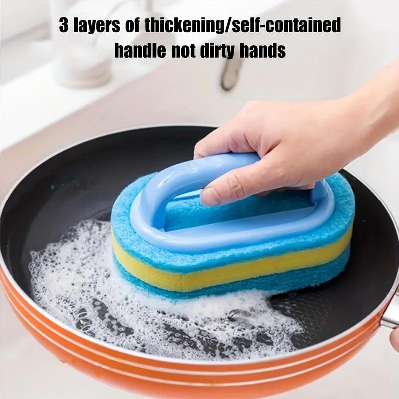1/3pcs Powerful Stain Removal Cleaning Sponge Brush - Durable Handle Sponge for Bathroom, Bathtub, Tile, Kitchen