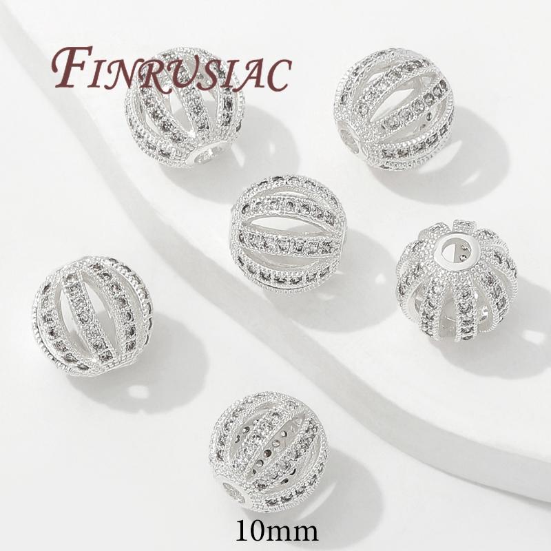 Perles plaquées or 18 carats 8 mm 10 mm, Accessoires de perles pour bracelets, Séparateur pour perles, Laiton avec perles en zircon, Perle pour collier