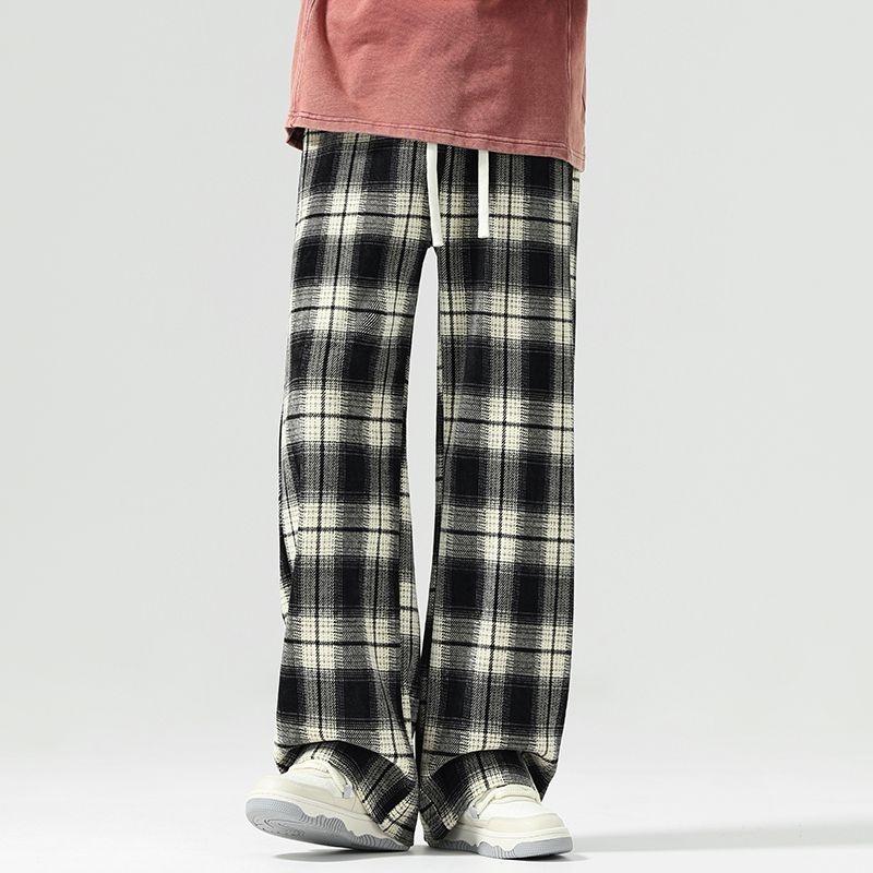 Ge Di Jie Men's and Women's Trendy Plaid Loose Straight Tube Hanging Wide Leg Casual Pants