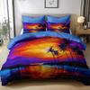 Coastal Anime Bedding Set 230x220cm With 2 Pillowcases 50x75cm Island Sunset Palm Tree Printed Quilt Cover Room
