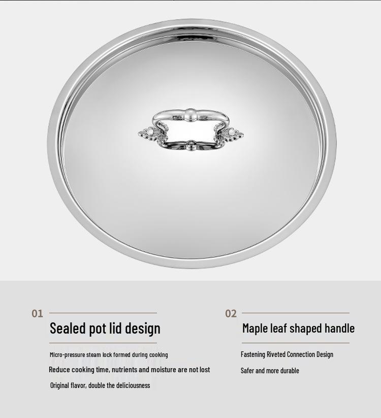 Golden Maple Leaf 304 Stainless Steel Hot Pot with Lid, Hammer Pattern, Three-Layer, Large Capacity, Universal Design, Clear Soup Divider.