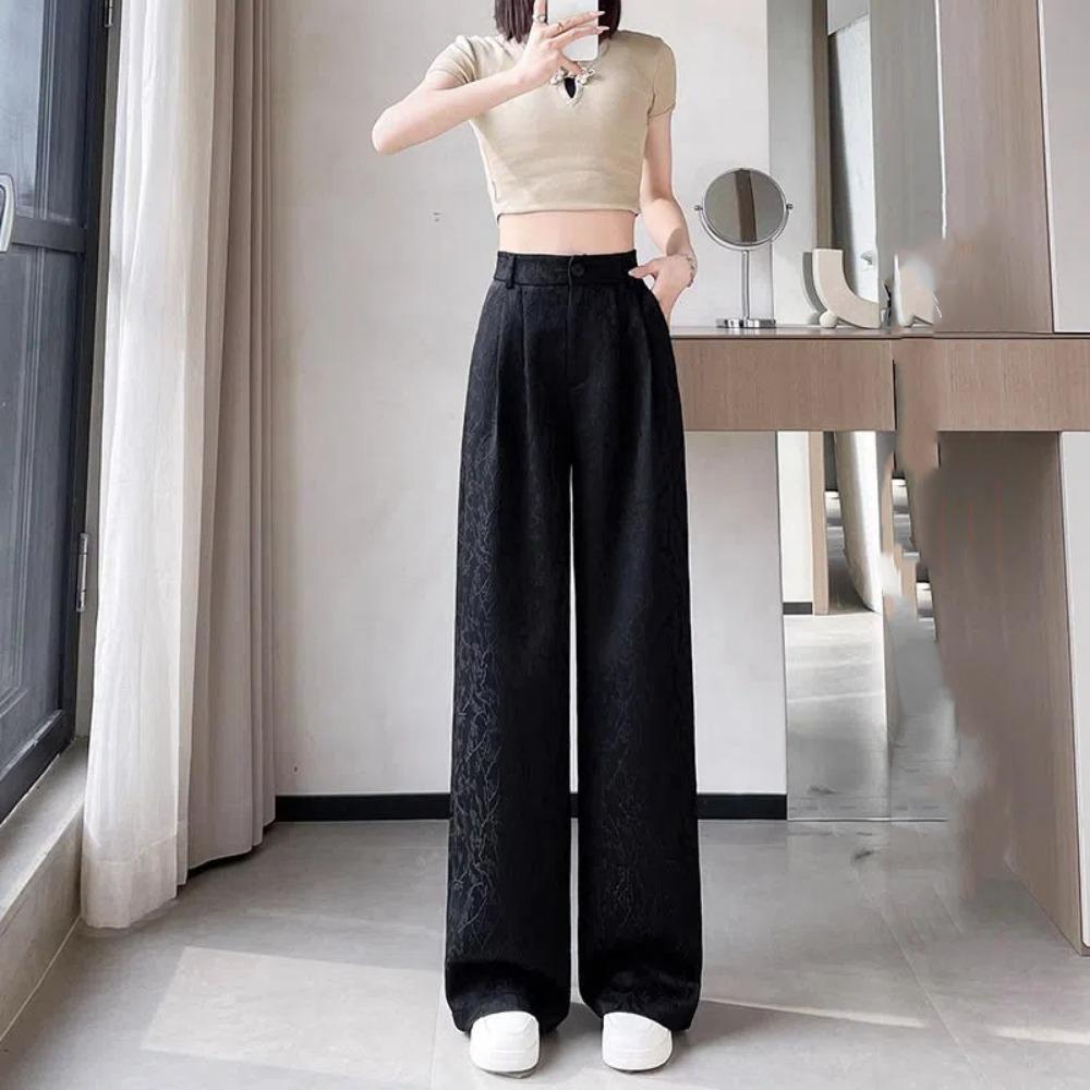 New Chinese Style White Satin Suit Wide-leg Pants  Women's Season Thin Narrow Version Straight Wide-leg Pants