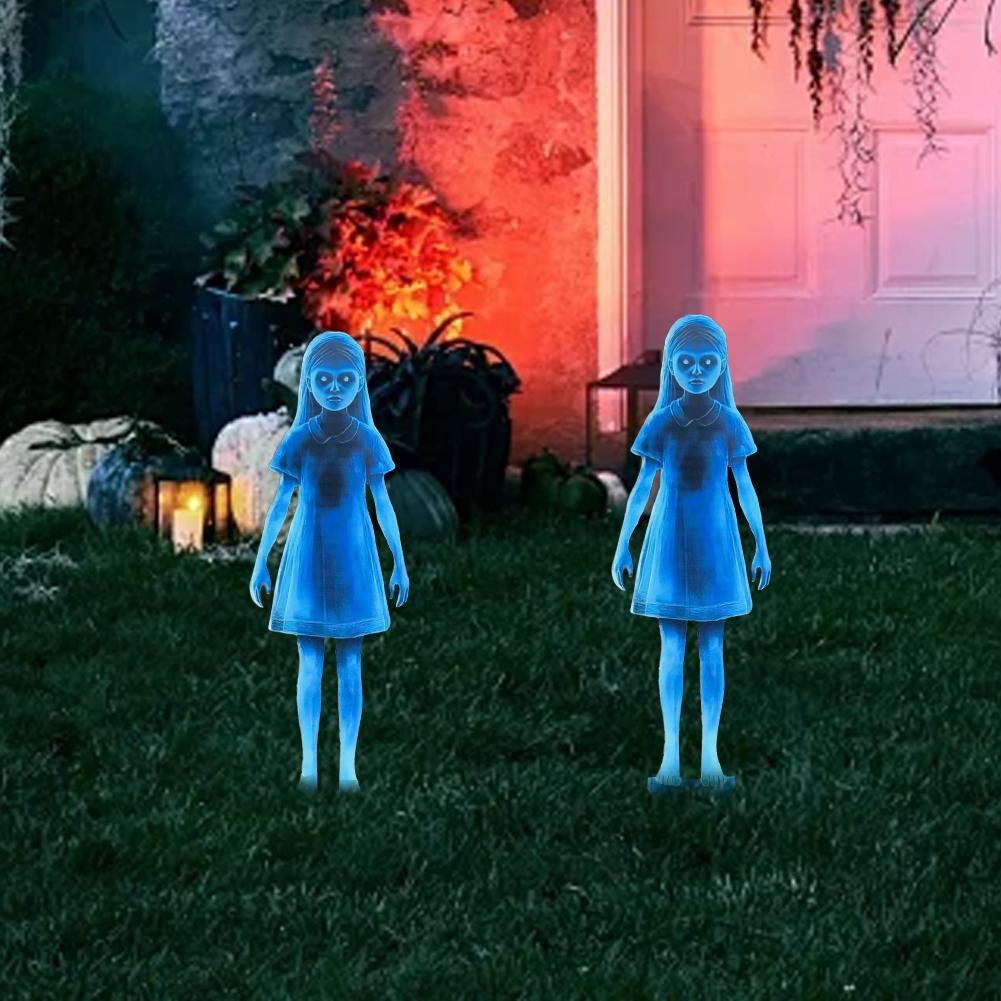 Halloween Outdoor Decor Yard Signs Scary Doll 40cm Metal Twins Spooky Garden Stakes For Yard, Patio Garden Spooky Carnival Theme