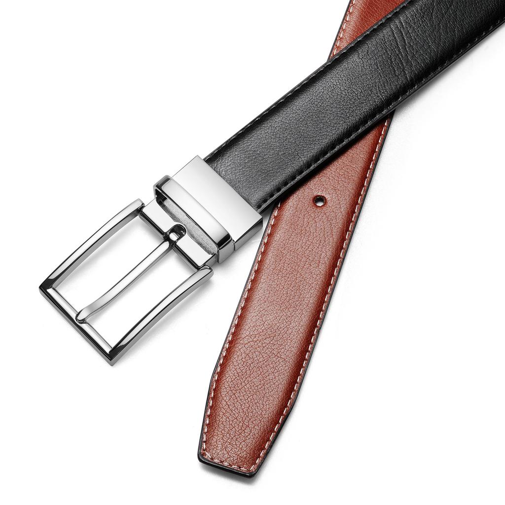 Four Seasons Available New Rotating Men'S Double Sided Leather Belt, Casual Needle Buckle Leather Belt