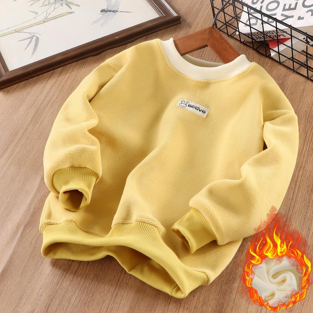 Children's Winter Padded Sweatshirt Kids Thickened Pullover Boys Girls Long-Sleeved Warm Top Casual Crew-Neck Coat