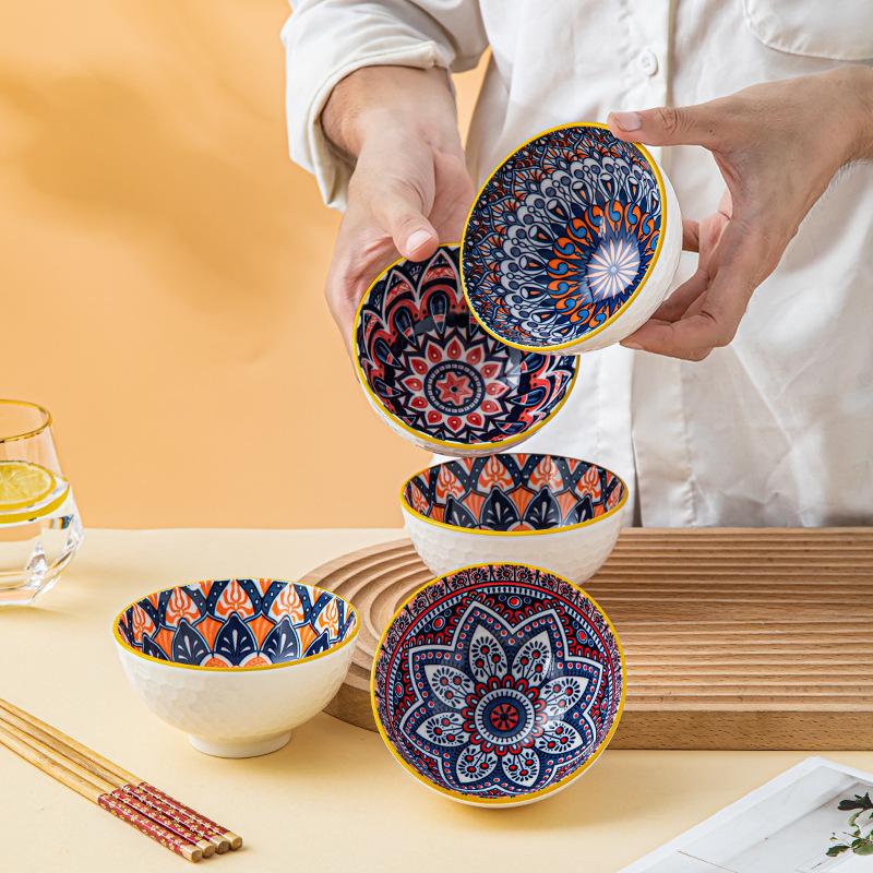 Japanese style dish set, household tableware, blue and white porcelain dishes, ceramic rice bowls, gift set, boxed
