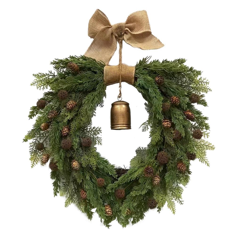 Christmas Bell Wreath, Hand Feel Material Linen Bow, Natural Material Home Decoration