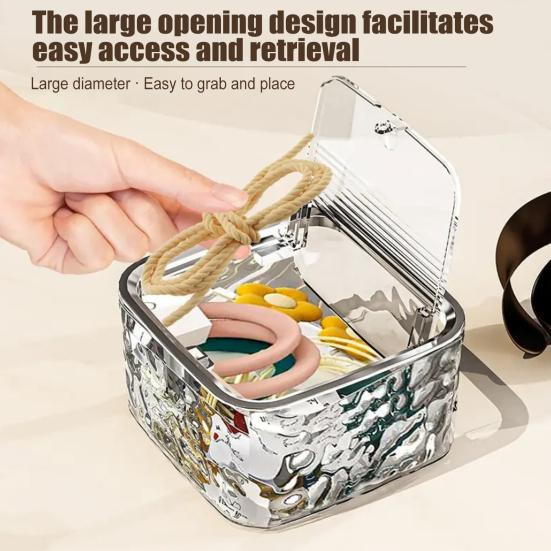 Yousheng Transparent Desktop Bin Hair Accessories Case Water Ripple Jewelry Organizer with Press Open Lid Storage Box for Dressing Table Office