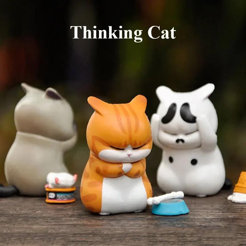 Kawaii Mini Thinking Cat Blind Box Orange Cat Figures Ornaments Mystery Box Office Desktop Computer Decor Toy Kids Birthday Gift
