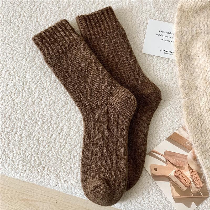 

Женские махровые толстые теплые носки с косичкой для осени/зимы - Melaude Sleep Напольные носки средней длины, универсальные One Size кофейный