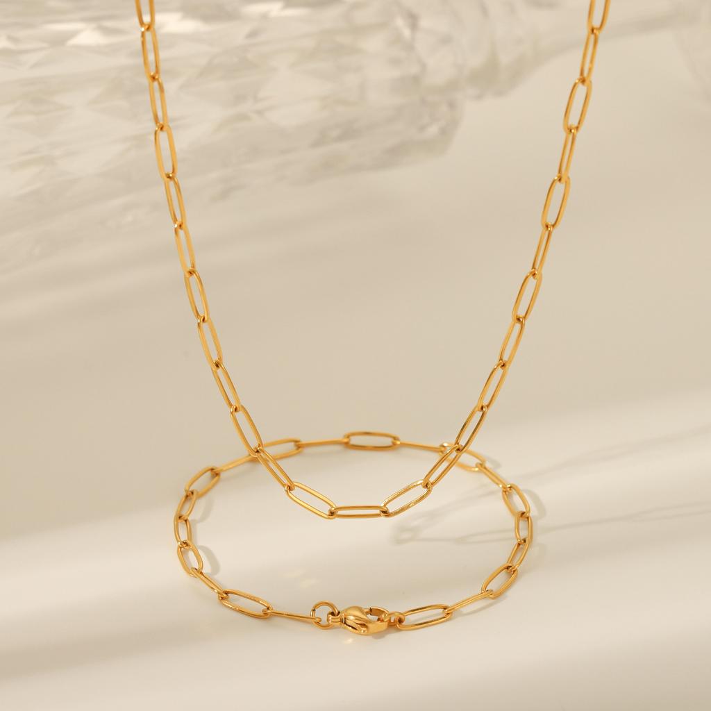 Minimalist Titanium Steel Choker Necklace Fashion Versatile Women Necklace Gold Bracelet Jewelry Set