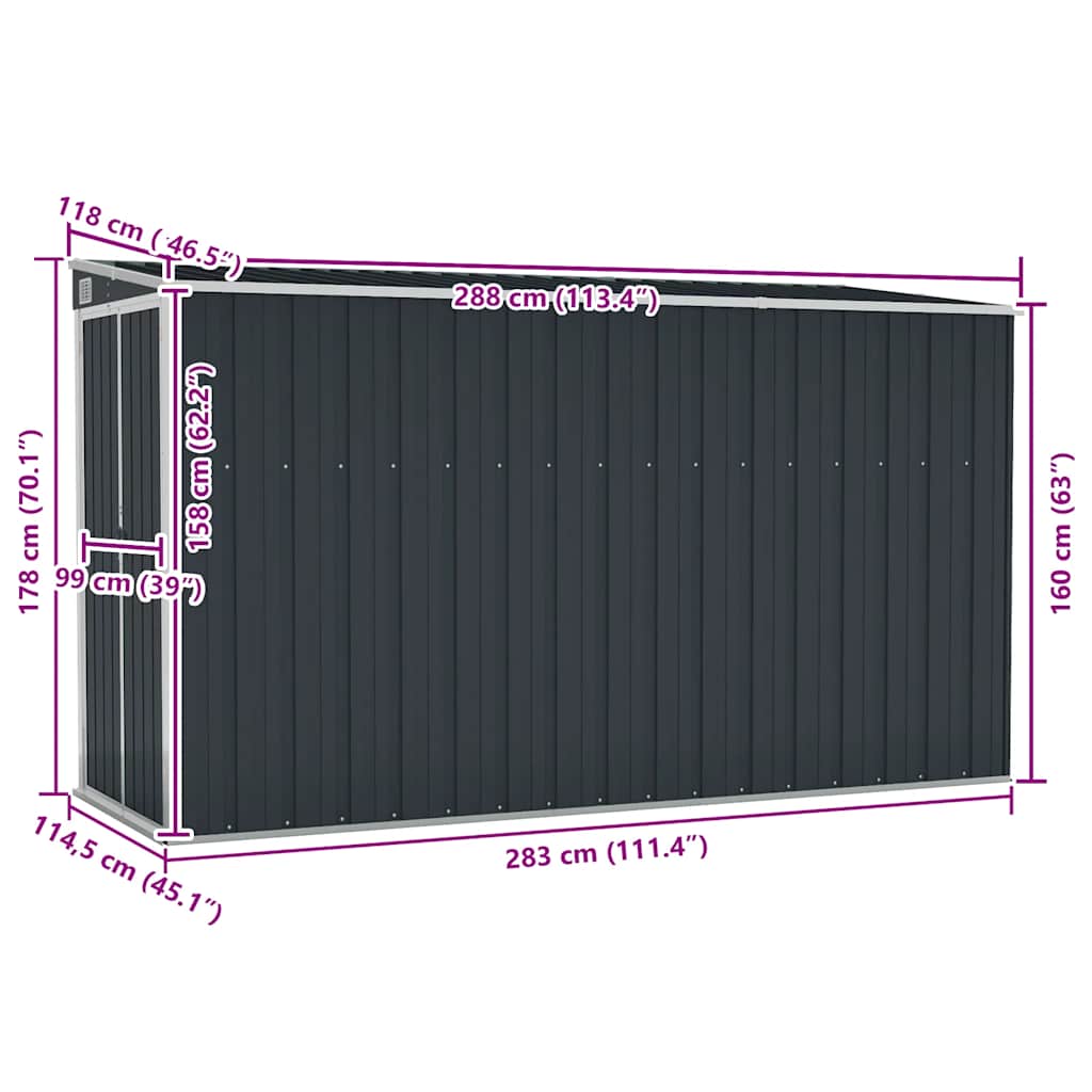 Vidaxl Garden Shed, Wall-Mounted, Anthracite, 118X288X178 Cm