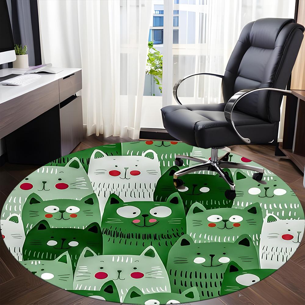 1pc Cat Pattern Office Round Area Rug, Under Office Chairs Bedroom Living Room Home Decor, Room Deco