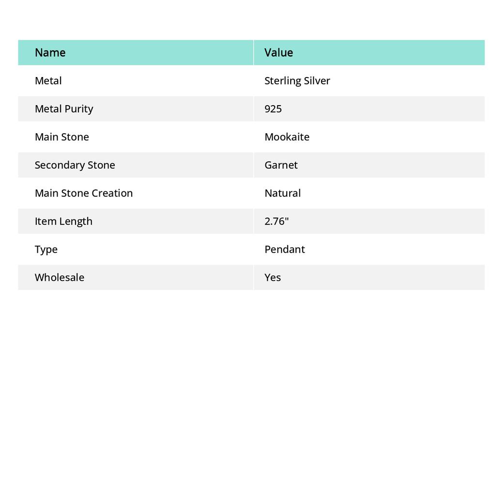 Mookaite, Garnet Handmade 925 Sterling Silver Jewelry Pendant 2.76" i9z06