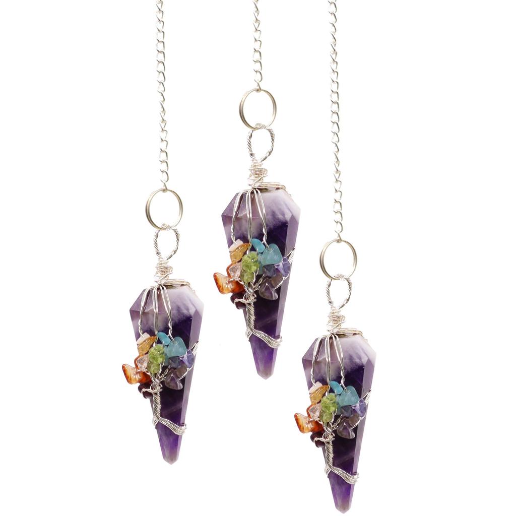 Amethyst Crystal Pendulum with Seven Chakra Beads