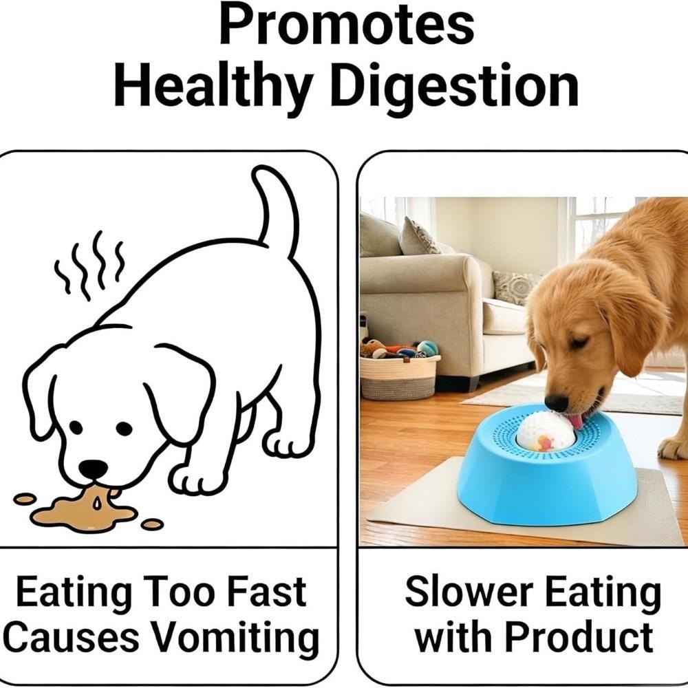 Anti-Choking Slow Feeder Dog Bowl Food-Grade with Rolling Ball Liquid Slow Bowls Massage Dot Non-Slip Base Cat Treat Bowl