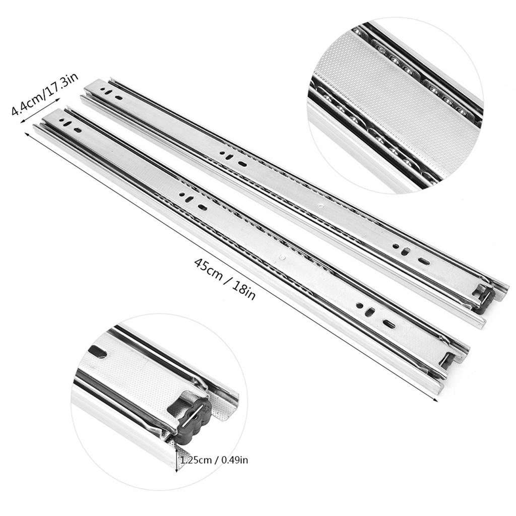 1 Pair 18 Inch   Bearing Cabinet Drawer Slider Runner Steel Slide Rails