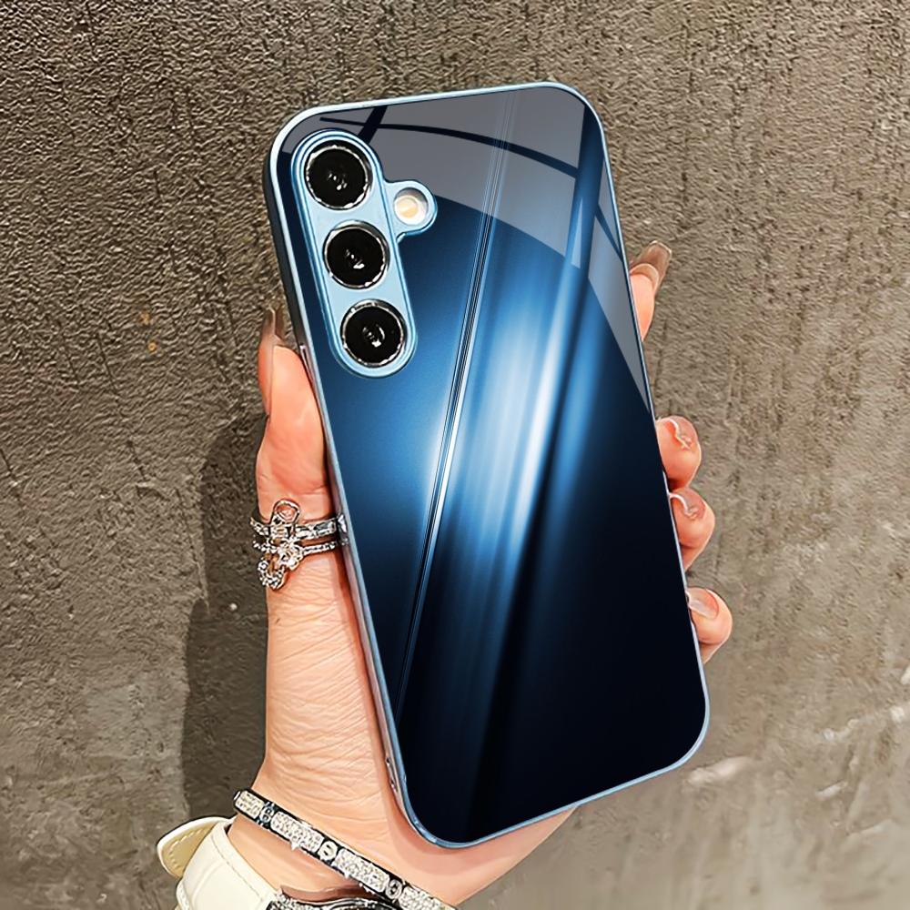 Deep Blue Business style PhoneCase for Samsung Galaxy S26 S25 S24 S23 S22 FE Ultra Plus Built-in glass feel bare machine Men