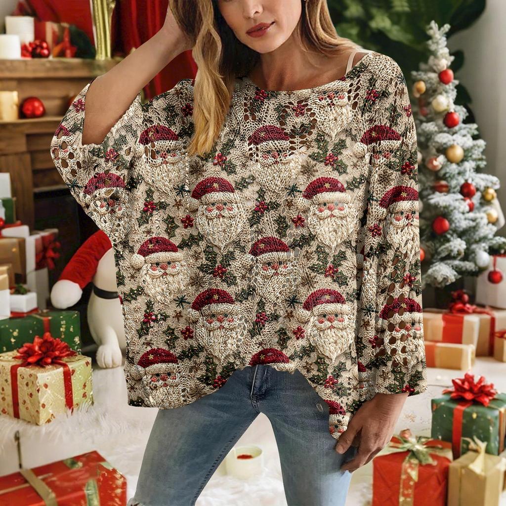 Christmas Crochet Sweater For Women, Christmas Knitted Pullover, Christmas Cozy Fall And Winter Sweater