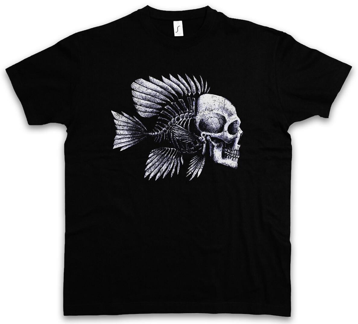 FISH SKULL T-SHIRT Fishing Fisher Rod Pole Bone Hunting River Sea and Line- S