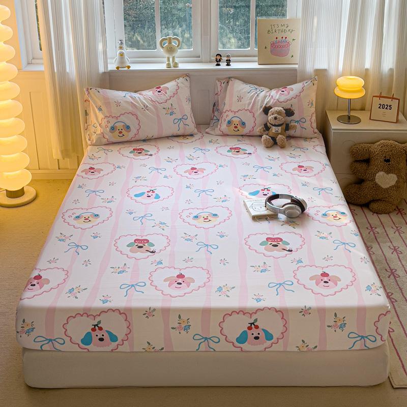 Washed Cotton Fitted Sheet with Elastic Bands Non Slip Adjustable Mattress Cover Printed  Pure Cotton  for Double King Queen